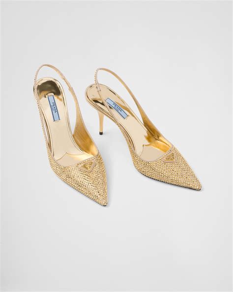 prada satin slingback pumps with crystals|Platinum Satin slingbacks with crystals .